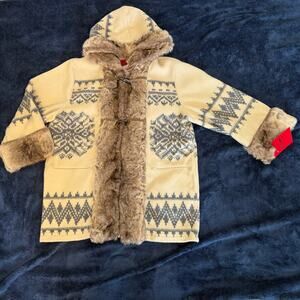 Black Mountain Peak Nordic Faux Fur Sweater Jacket Hood Toggles NWT L Cabincore